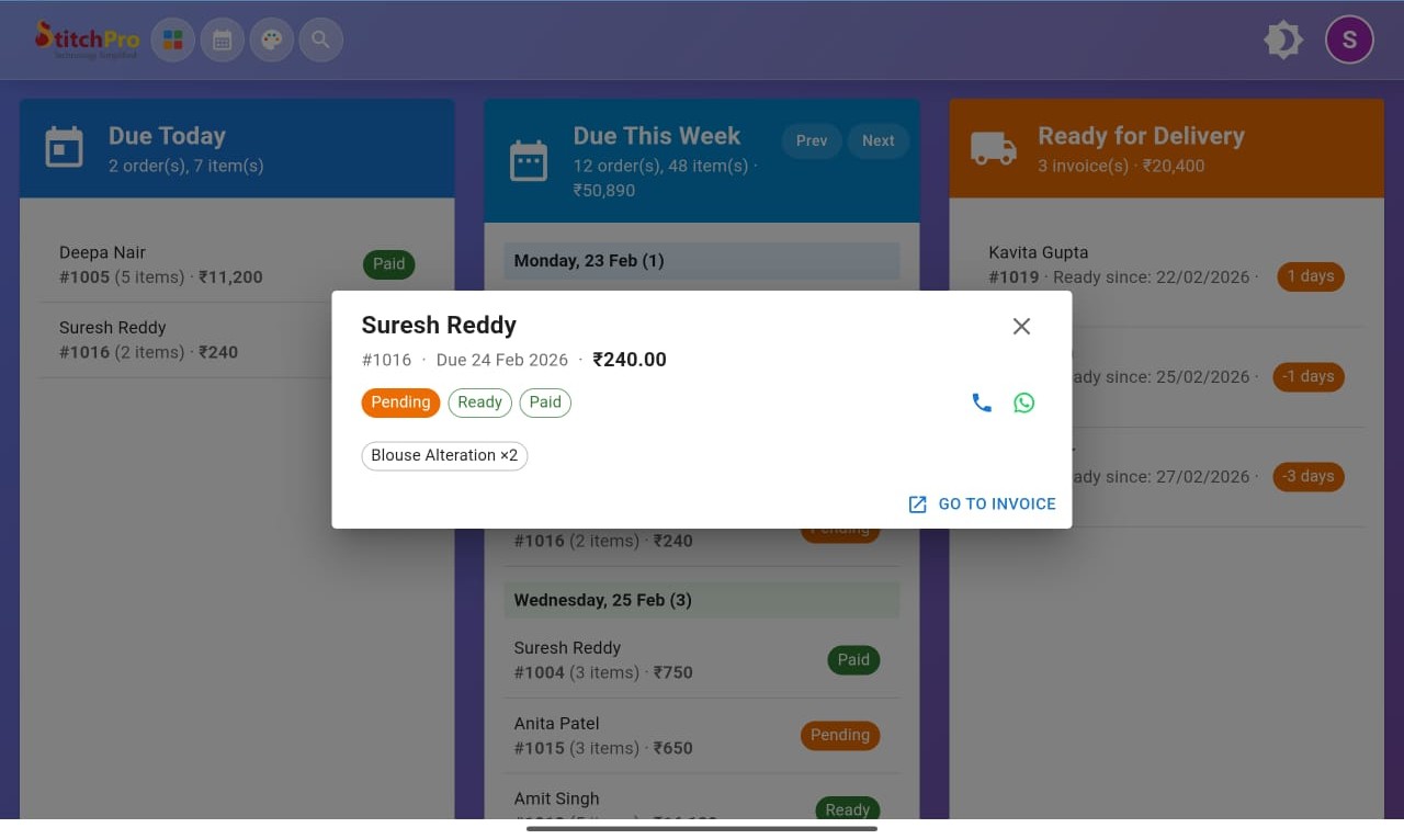 StitchPro Dashboard Preview